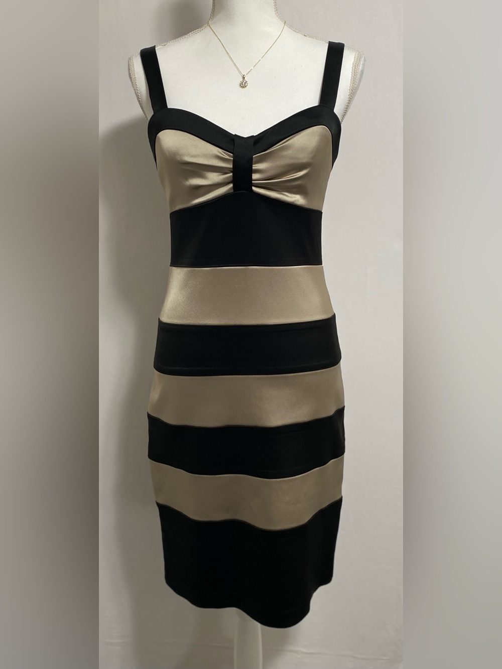 Cache Black and Gold Striped Midi Dress